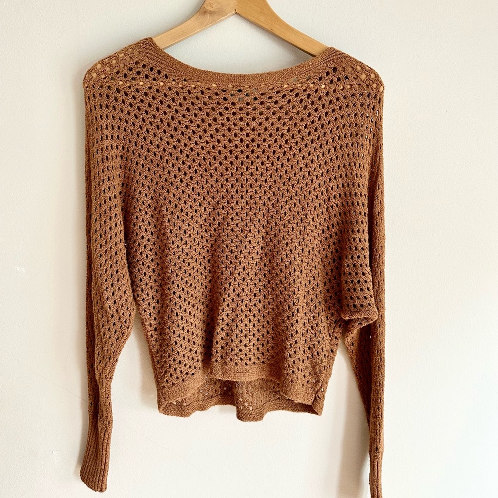 Slouchy brown holey light knit sweater from Express - Picture 1 of 2